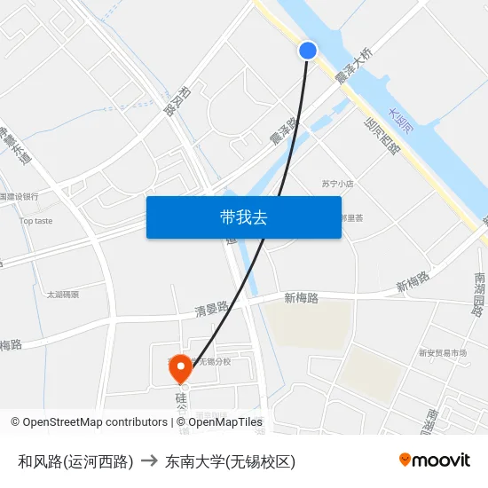 和风路(运河西路) to 东南大学(无锡校区) map
