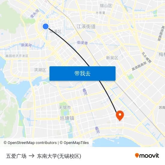 五爱广场 to 东南大学(无锡校区) map