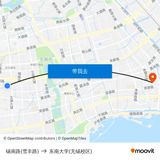 锡南路(雪丰路) to 东南大学(无锡校区) map