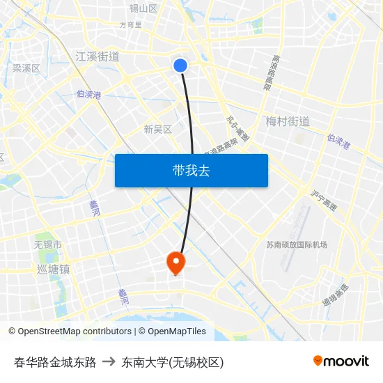 春华路金城东路 to 东南大学(无锡校区) map