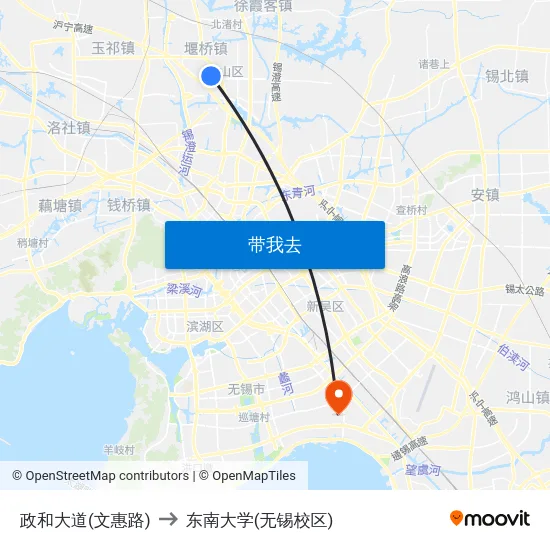 政和大道(文惠路) to 东南大学(无锡校区) map