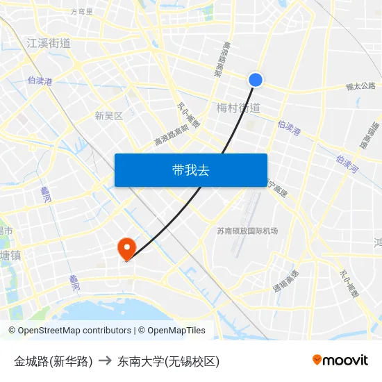 金城路(新华路) to 东南大学(无锡校区) map