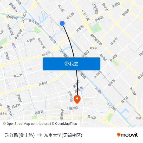 珠江路(黄山路) to 东南大学(无锡校区) map