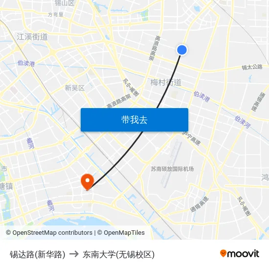 锡达路(新华路) to 东南大学(无锡校区) map