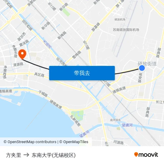 方夹里 to 东南大学(无锡校区) map