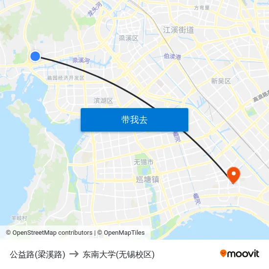 公益路(梁溪路) to 东南大学(无锡校区) map