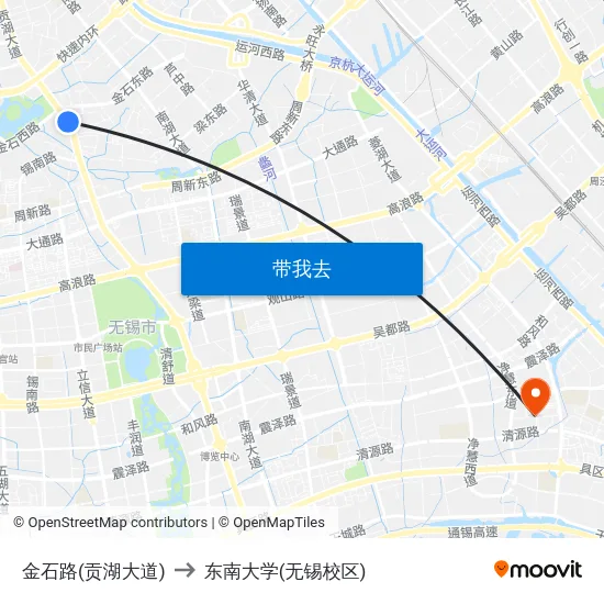 金石路(贡湖大道) to 东南大学(无锡校区) map