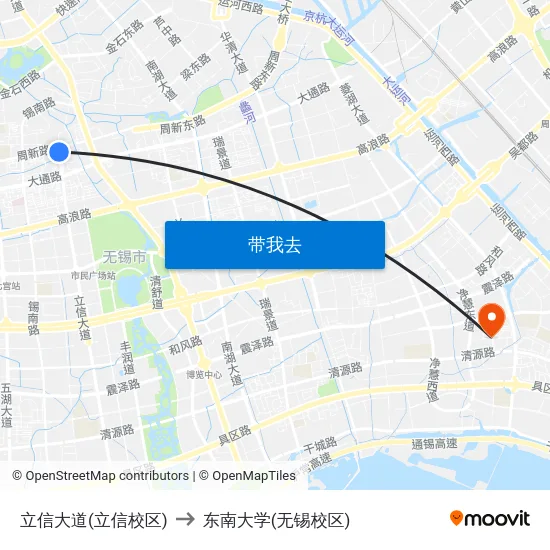 立信大道(立信校区) to 东南大学(无锡校区) map