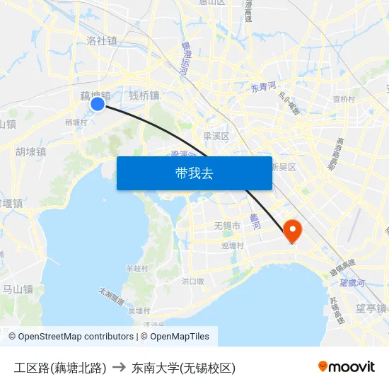 工区路(藕塘北路) to 东南大学(无锡校区) map