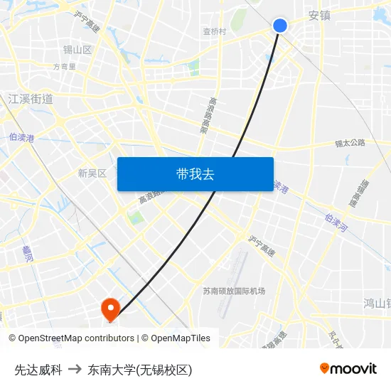先达威科 to 东南大学(无锡校区) map