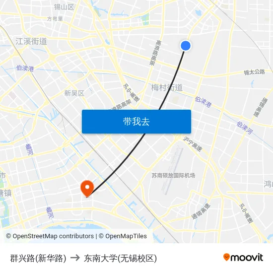 群兴路(新华路) to 东南大学(无锡校区) map