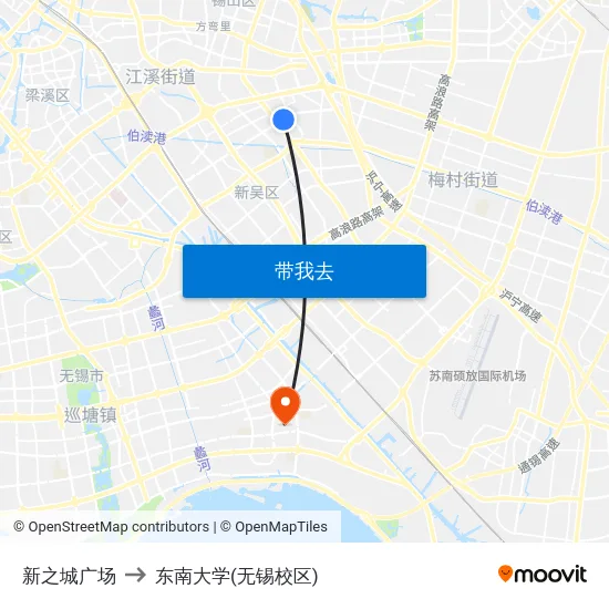 新之城广场 to 东南大学(无锡校区) map
