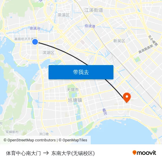 体育中心南大门 to 东南大学(无锡校区) map