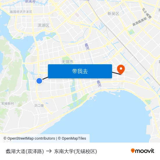 蠡湖大道(震泽路) to 东南大学(无锡校区) map