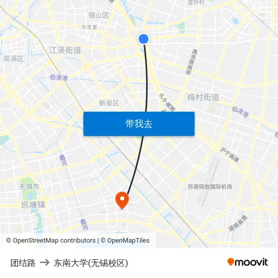 团结路 to 东南大学(无锡校区) map