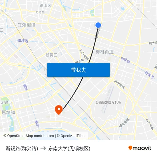 新锡路(群兴路) to 东南大学(无锡校区) map