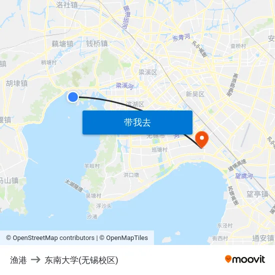 渔港 to 东南大学(无锡校区) map
