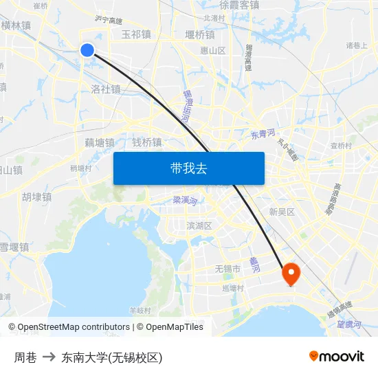 周巷 to 东南大学(无锡校区) map