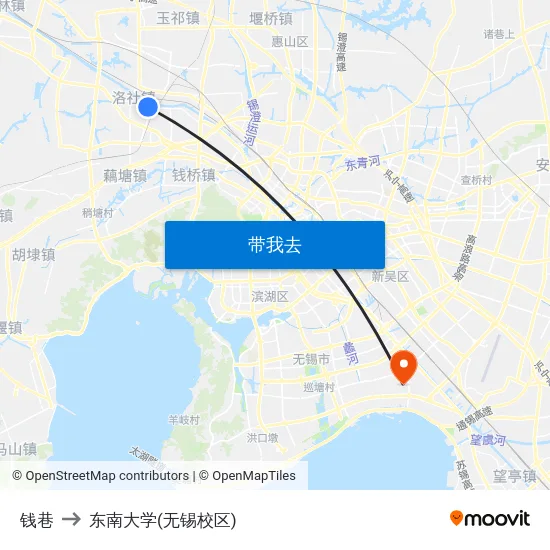 钱巷 to 东南大学(无锡校区) map