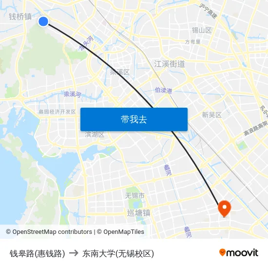 钱皋路(惠钱路) to 东南大学(无锡校区) map
