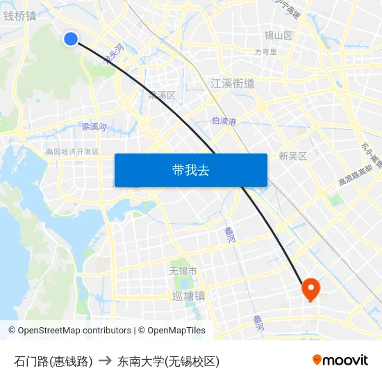 石门路(惠钱路) to 东南大学(无锡校区) map