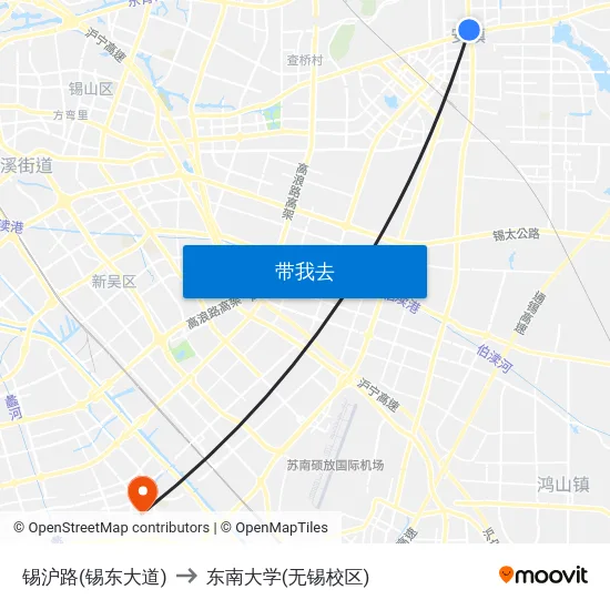 锡沪路(锡东大道) to 东南大学(无锡校区) map