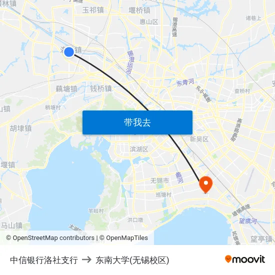 中信银行洛社支行 to 东南大学(无锡校区) map