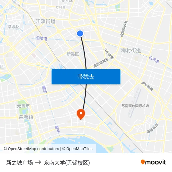 新之城广场 to 东南大学(无锡校区) map