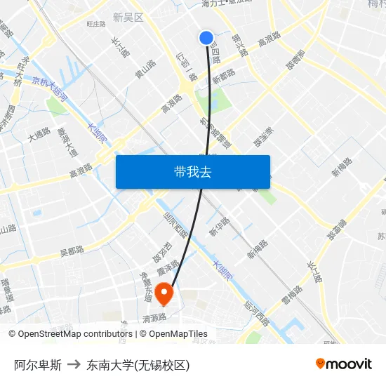 阿尔卑斯 to 东南大学(无锡校区) map
