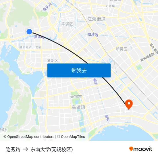 隐秀路 to 东南大学(无锡校区) map