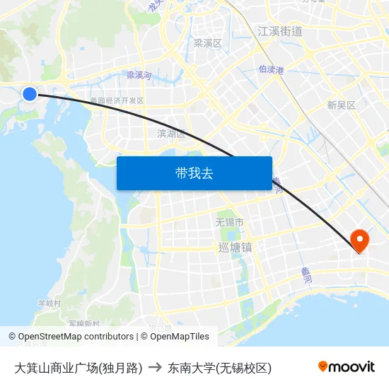 大箕山商业广场(独月路) to 东南大学(无锡校区) map