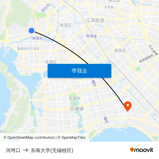河埒口 to 东南大学(无锡校区) map