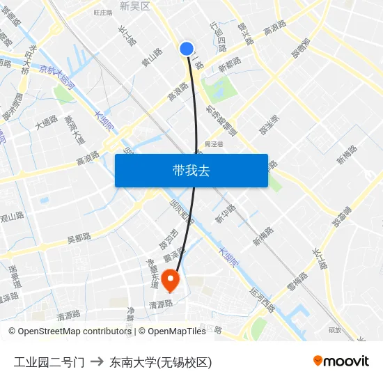 工业园二号门 to 东南大学(无锡校区) map