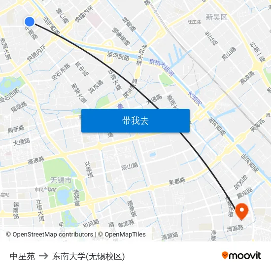 中星苑 to 东南大学(无锡校区) map