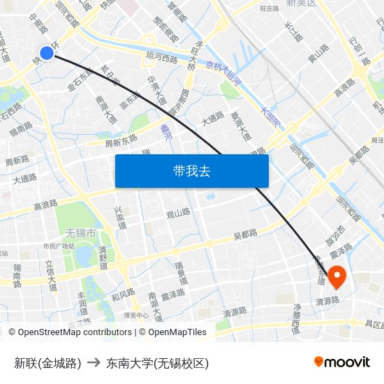 新联(金城路) to 东南大学(无锡校区) map