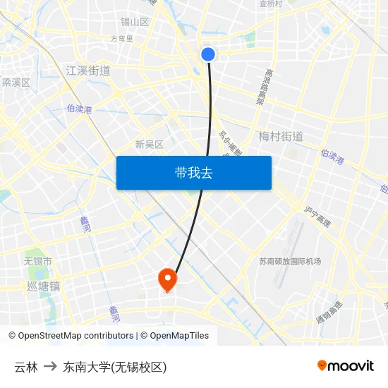 云林 to 东南大学(无锡校区) map