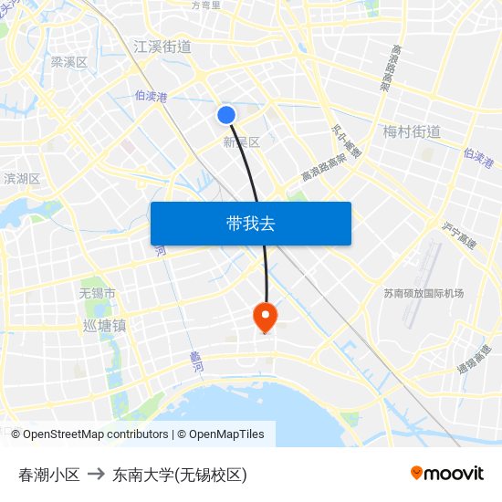 春潮小区 to 东南大学(无锡校区) map