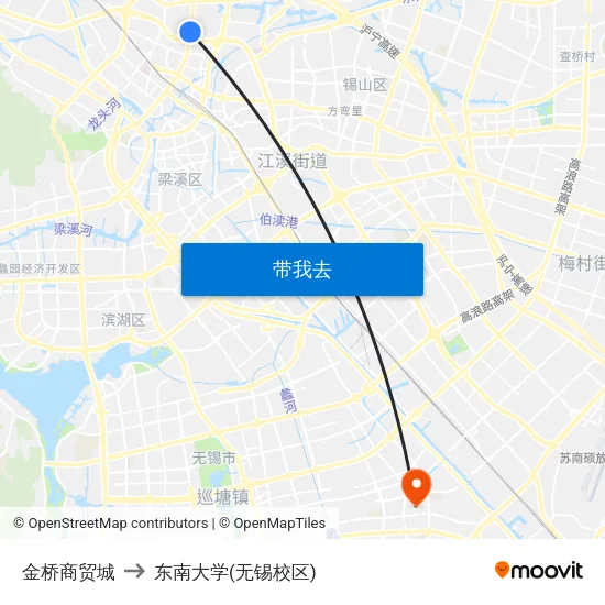 金桥商贸城 to 东南大学(无锡校区) map