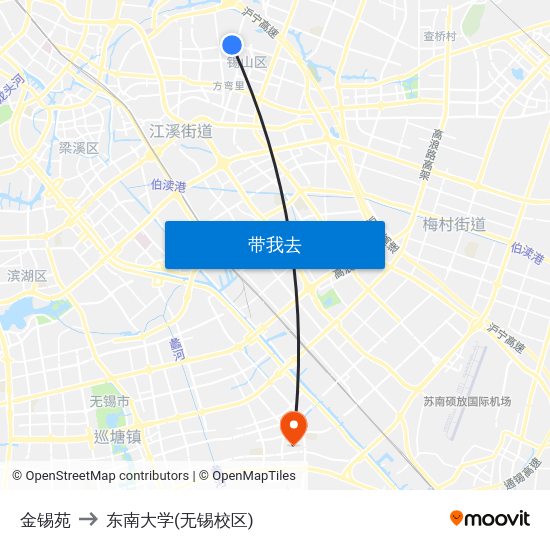 金锡苑 to 东南大学(无锡校区) map