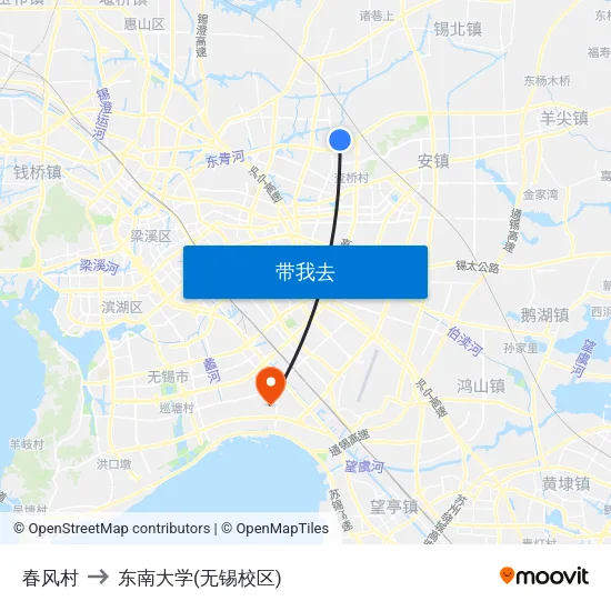 春风村 to 东南大学(无锡校区) map