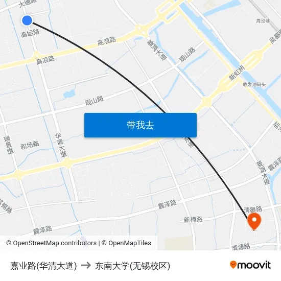 嘉业路(华清大道) to 东南大学(无锡校区) map