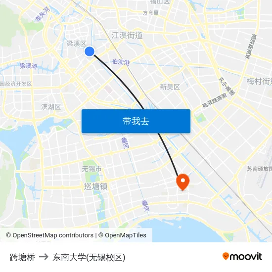 跨塘桥 to 东南大学(无锡校区) map