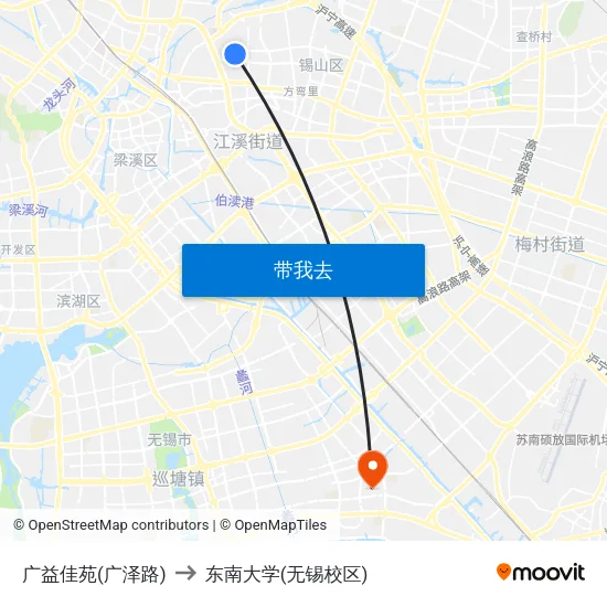 广益佳苑(广泽路) to 东南大学(无锡校区) map