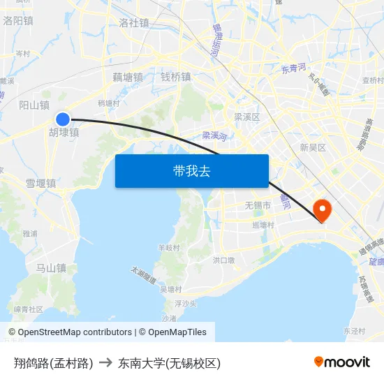 翔鸽路(孟村路) to 东南大学(无锡校区) map