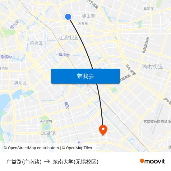 广益路(广南路) to 东南大学(无锡校区) map