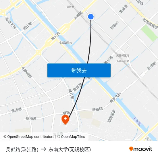 吴都路(珠江路) to 东南大学(无锡校区) map