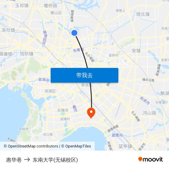 惠华巷 to 东南大学(无锡校区) map