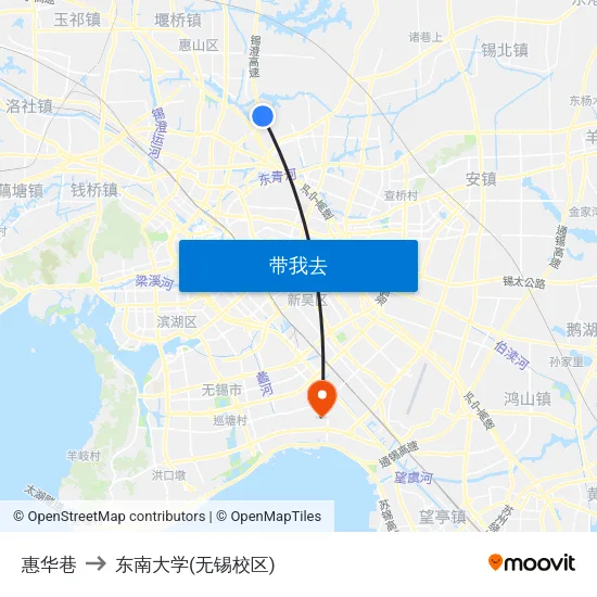 惠华巷 to 东南大学(无锡校区) map