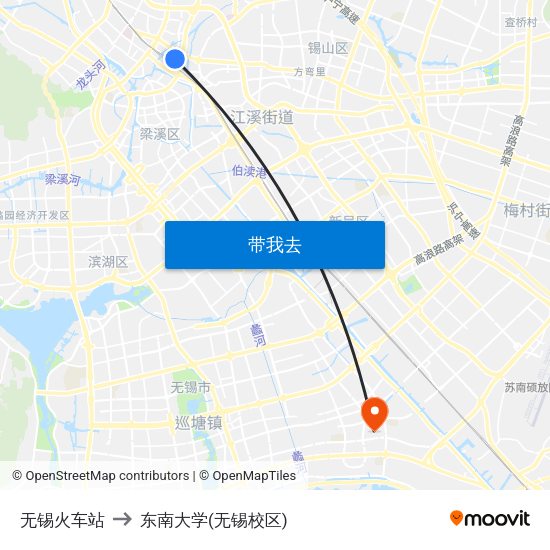 无锡火车站 to 东南大学(无锡校区) map