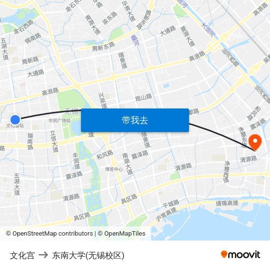 文化宫 to 东南大学(无锡校区) map
